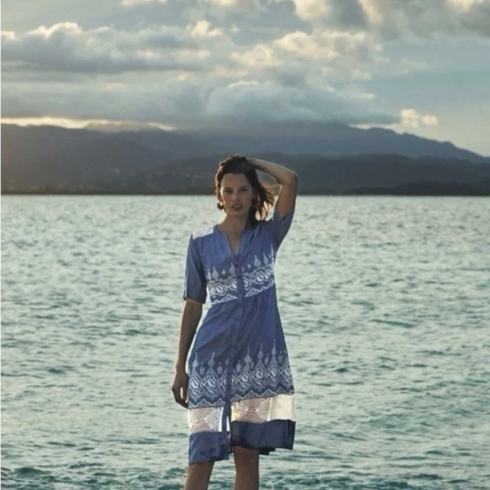 Anthropologie Moulinette Soeurs Blue and White Embroidered Waters Midi Dress Sz4 - Picture 10 of 10